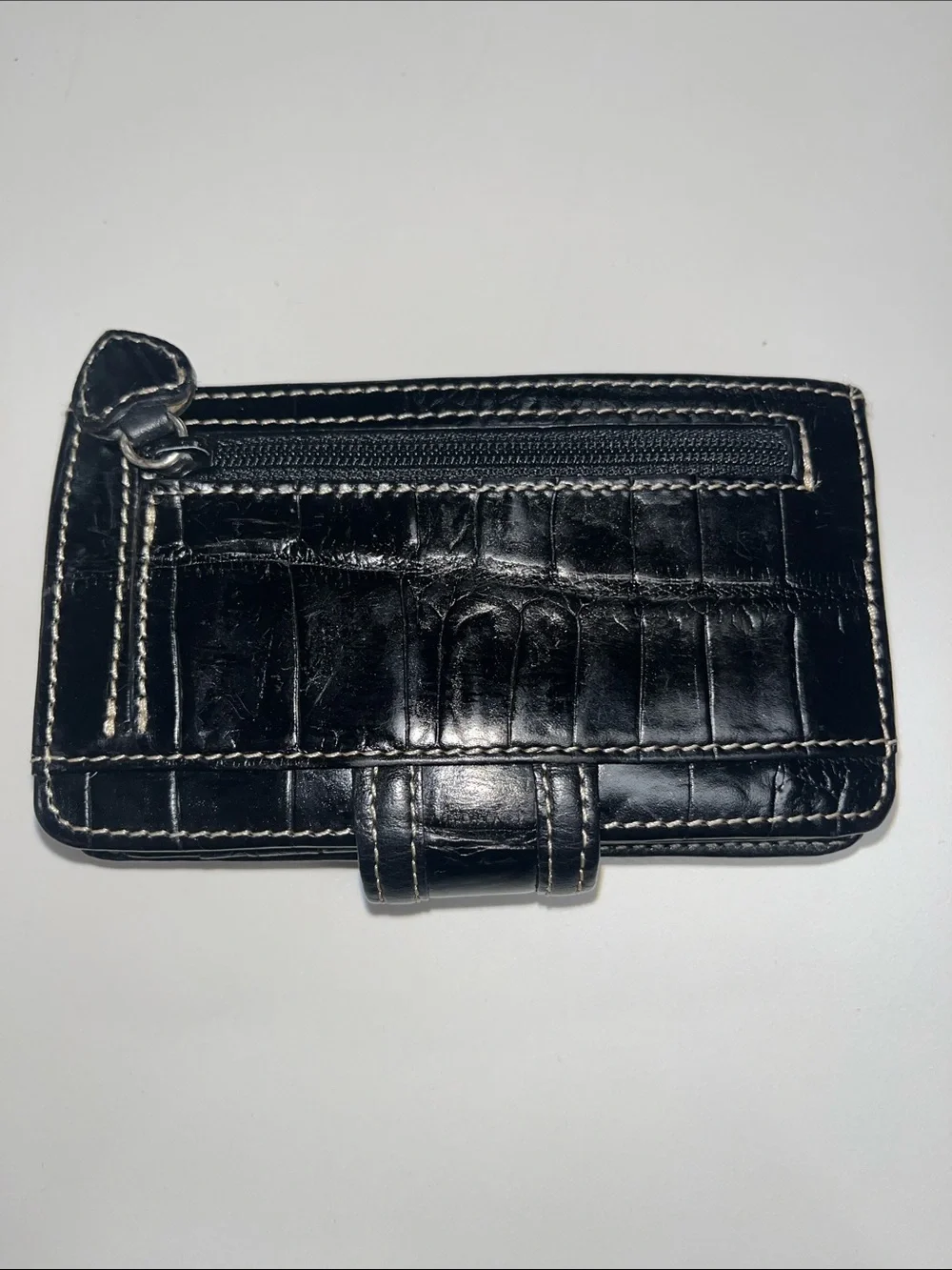 Brighton Black Leather Croc Stamped Print Wallet with Decorative Snap